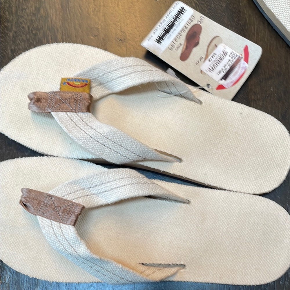 Rainbow hemp natural flip flops